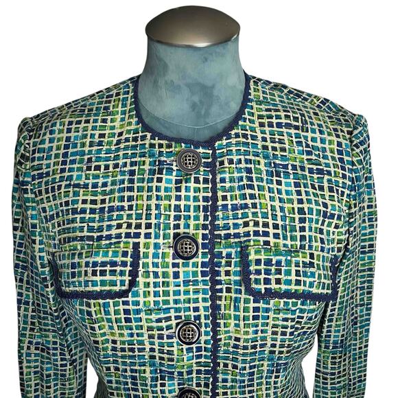 Womens Vtg Safe Silk by Adrianna Papell Blazer Watercolor Windowpane Silk Size 6 - Picture 2 of 7